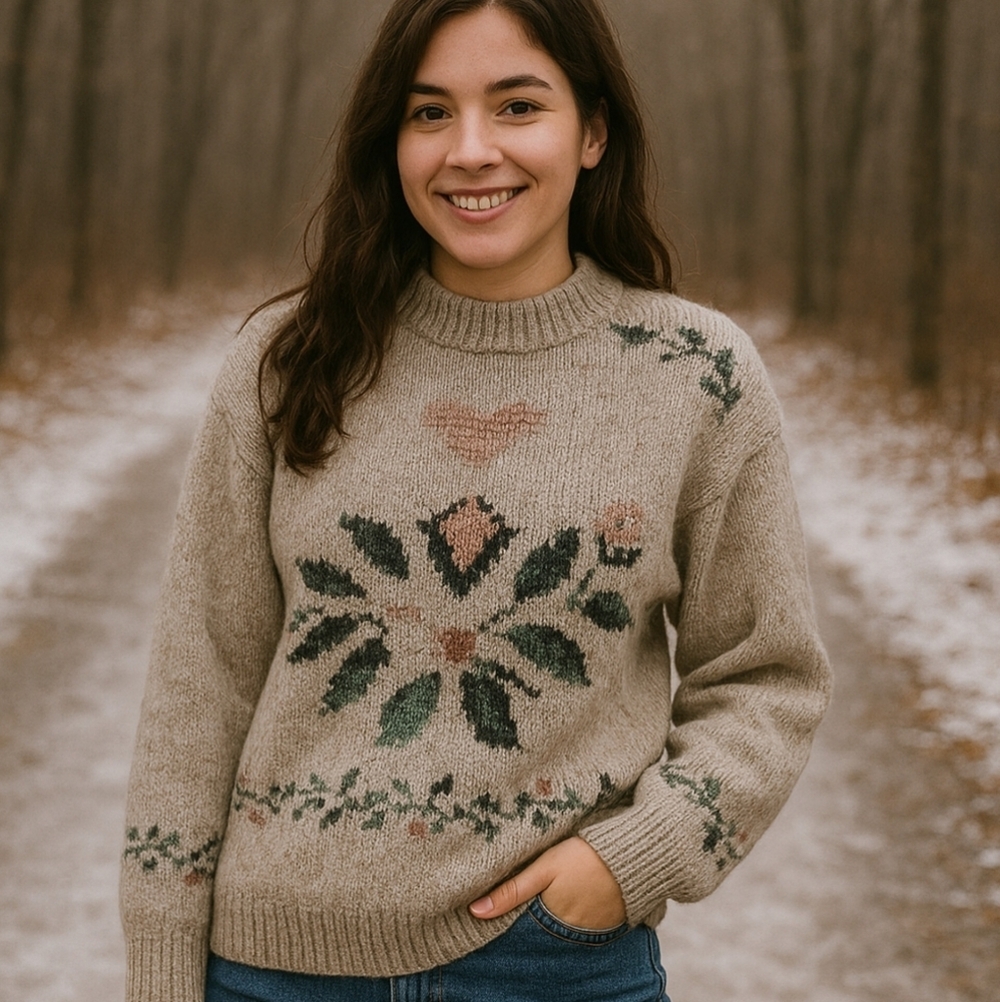 VINTAGE 90'S MICHELLE STUART Hand knit Wool Blend Sweater, US Women's L